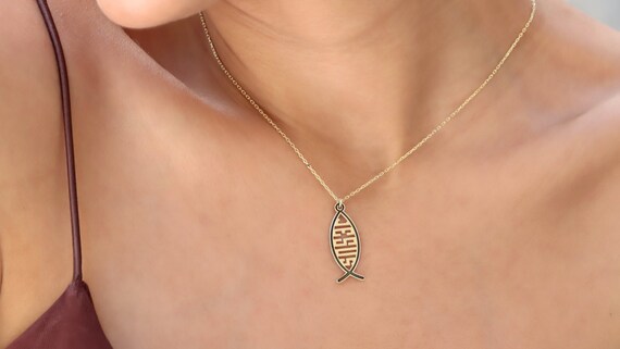 Jesus fish necklace gold clearance