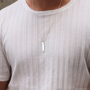 Custom Initial Bar Necklace with Curb Chain • Letter Pendant Bar Men Necklace • Silver, Gold and Rose Mens Jewelry By Necklace Dream World