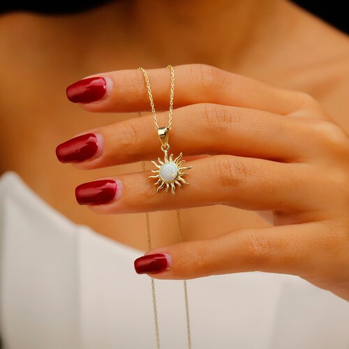 White Opal Sun Necklace | Sterling Silver, Gold, Rose Finish