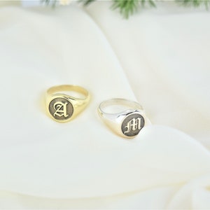 Signet Ring Initial Engraved Signet Ring Sterling Silver, Gold and Rose Gold Personalized Initial Ring Gold Signet Ring image 6