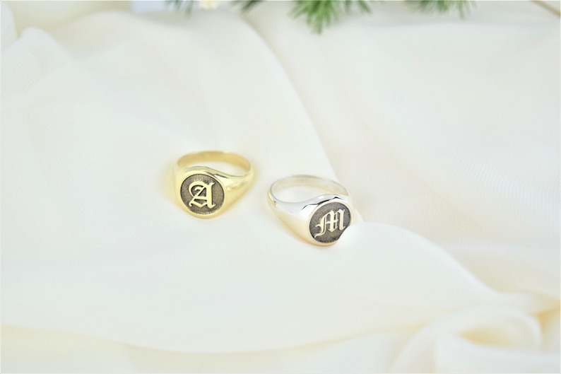 Signet Ring Initial Engraved Signet Ring Sterling Silver, Gold and Rose Gold Personalized Initial Ring Gold Signet Ring image 6