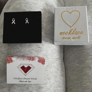 Tiny Ribbon Stud Earrings for Breast Cancer Awareness in Sterling Silver, 14K Gold, and Rose Gold • Gift for Cancer Survivor Powerful Women