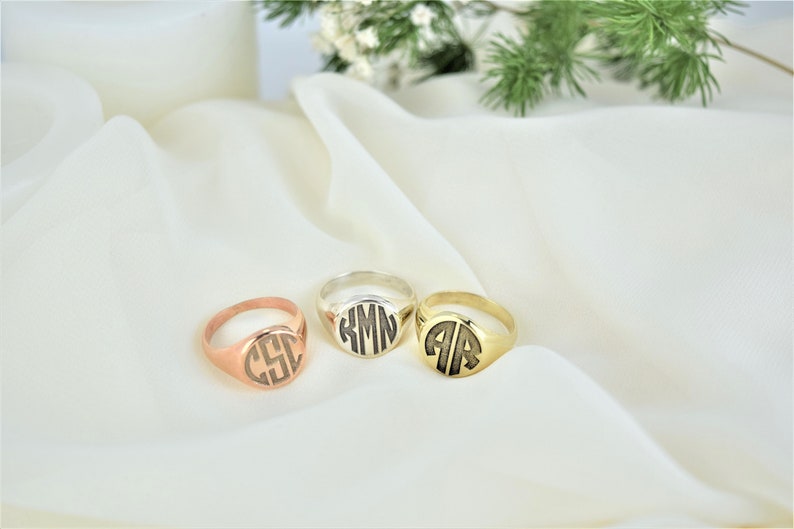 Signet Ring for Men and Women, Gold, Silver and Rose Gold Monogram Jewelry Perfect Gifts for Her and Him image 8