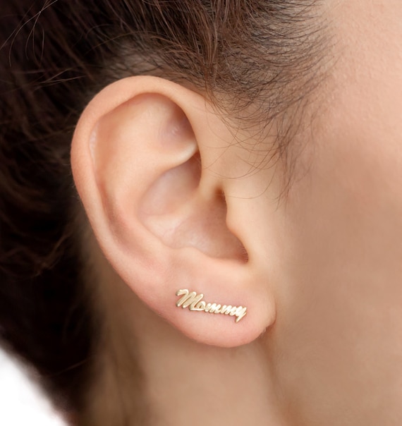 White gold name sale earrings