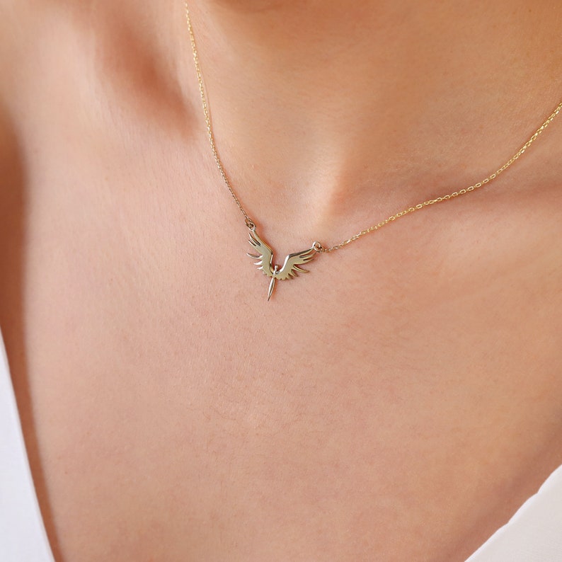 Unique Phoenix Gold Necklace Michael Angel Dainty Necklace Mythologic Simurg Necklace Special Bird Necklace Gift for Her, Him image 5