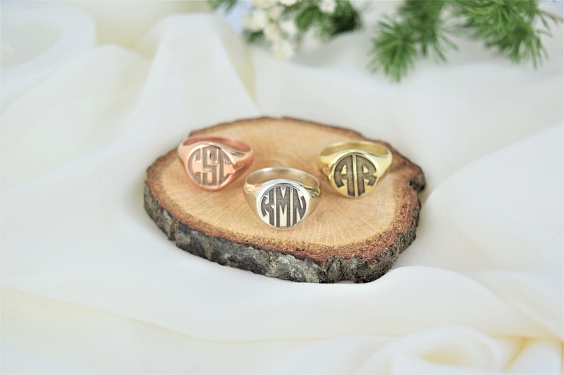 Signet Ring for Men and Women, Gold, Silver and Rose Gold Monogram Jewelry Perfect Gifts for Her and Him image 4