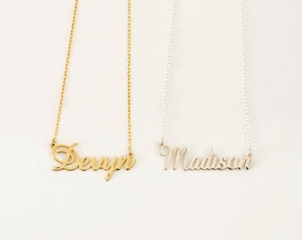 Name Necklace 14k Solid Yellow Gold, Personalized Name Jewelry • Custom Solid Gold Necklace • 14k  White Gold and Rose Gold