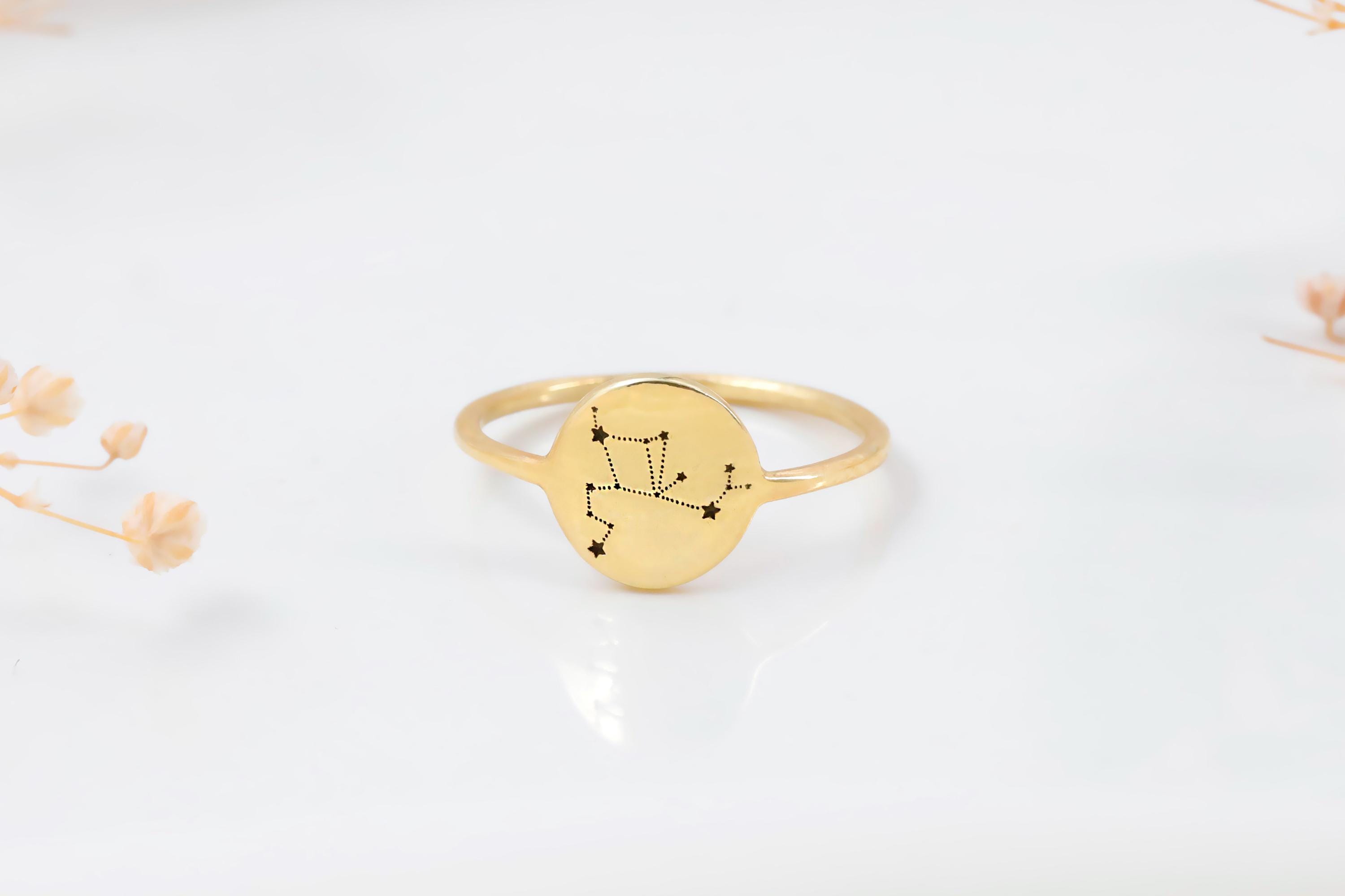 Handgemachter Konstellations Ring • Stern Siegelring • Geschenk für Sie • Personalisierter Schmuck • Silber, Gold und Roségold • Individueller Sternzeichen Ring