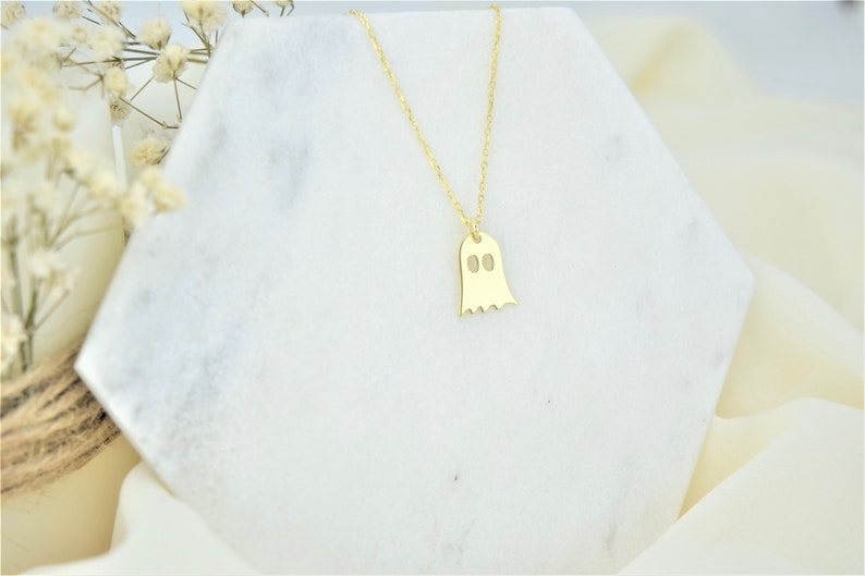 Sterling Silver Tiny Ghost Necklace Halloween Ghost Necklace Kids Necklace Cute Spooky Boo Emoji Halloween Gift Gift for Her image 5