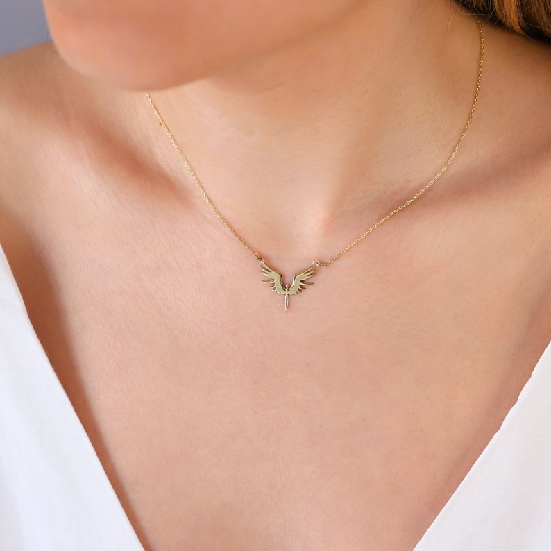 Unique Phoenix Gold Necklace Michael Angel Dainty Necklace Mythologic Simurg Necklace Special Bird Necklace Gift for Her, Him image 7