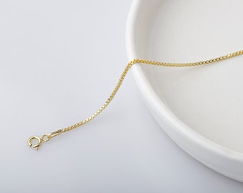 14K Gold Box Chain Necklace, 1mm Box Chain Delicate Choker Jewelry, Dainty Layered Necklace - Perfect Bracelet, Anklet Gifts