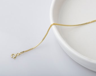 Gold Box Chain Necklace, 1mm Delicate Layering Choker