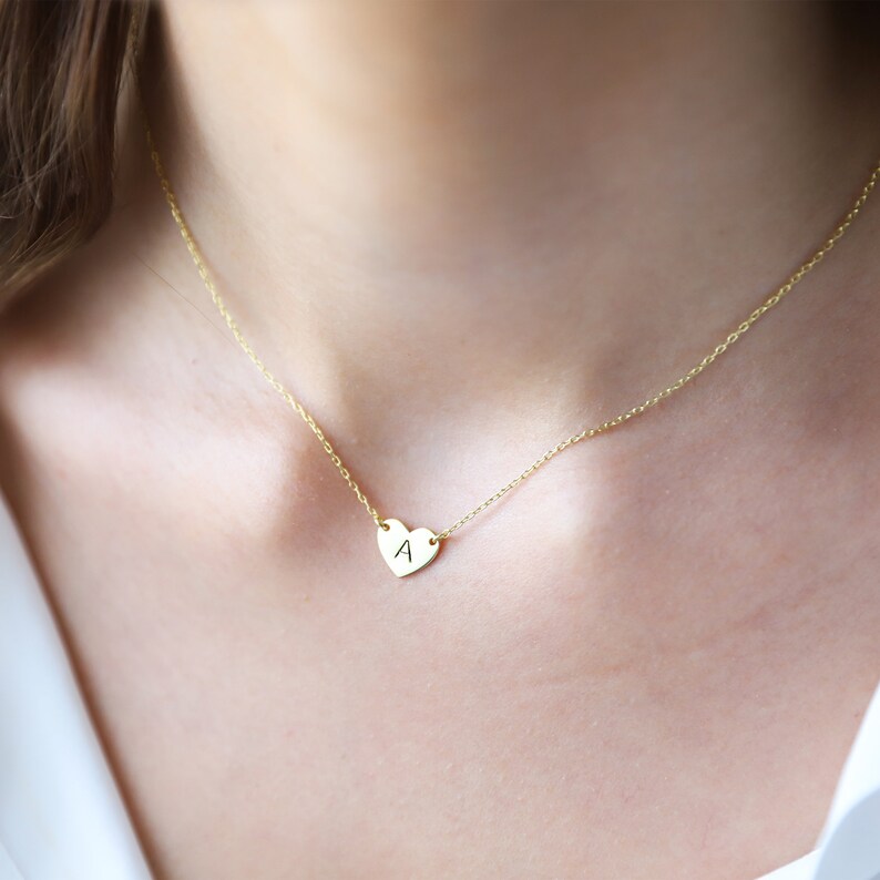 Handmade Initial Heart Choker Necklace, Personalized Initial Jewelry | Minimal Couple Tiny Heart Letter Necklace Gold | Layered Heart Pendant | Bridesmaids Gifts