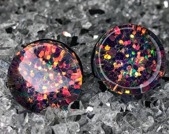 Pair 8mm-50mm double flared plugs Holographic Red Glitter