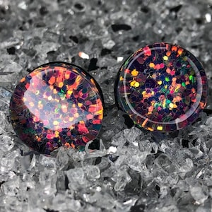 Pair 8mm-50mm double flared plugs Holographic Red Glitter