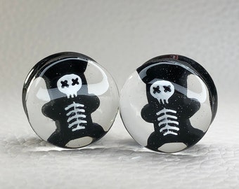 Skelett Gummibär Plugs 19mm-27mm, gruselig, dunkel, Paar, double flared