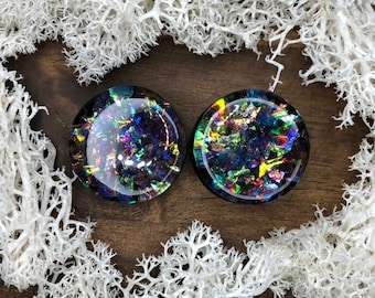 Pair plugs 8mm-50mm double flared,glitter flakes