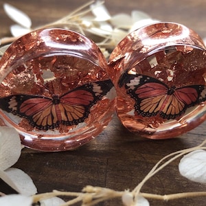 Plugs Pair 22mm-27mm Double Flared Orange Butterfly