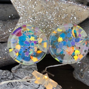 Pair double flared plugs Holographic Glitter Star Heart