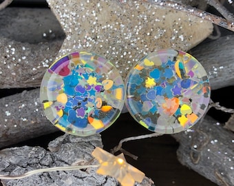 Pair double flared plugs Holographic Glitter Star Heart