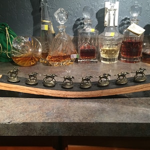 SHORT stubby Blanton&#39;s Bourbon bottle and stopper display REAL barrel wood whiskey cork glorifier horses blantons