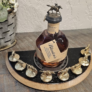 Blanton's bottle stopper display - SMALL BATCH Style - Made from real bourbon whiskey barrel wood. horse cork glorifier