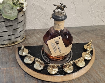 Blanton's bottle stopper display - SMALL BATCH Style - Made from real bourbon whiskey barrel wood. horse cork glorifier