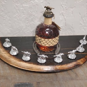 Real bourbon barrel stopper display for Blanton&#39;s bottle. Wood Display, Blantons whiskey