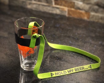 Beer Lanyard Festival Glass Harness Sling “Hold My Beer” Pint Beerfest Wine Necklace Garden stocking stuffer white elephant gift exchange