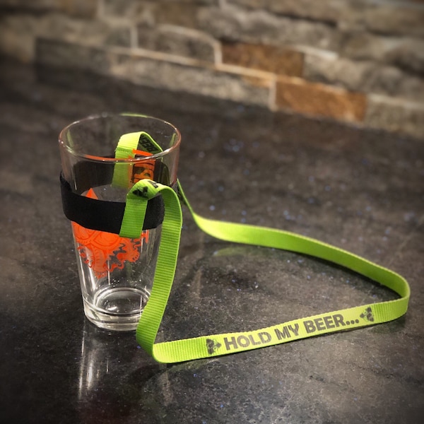 Beer Lanyard Festival Glass Harness Sling “Hold My Beer” Pint Beerfest Wine Necklace Garden stocking stuffer white elephant gift exchange