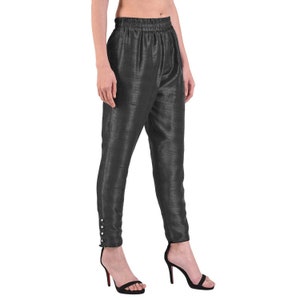 Pantalon en soie Dupion pour femmes, pantalon de pyjama slim fit longueur cheville, bas ethnique, pantalon salwar décontracté, pour pantalon image 9