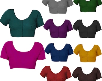 Blusa de algodón para mujer, mangas cortas cosidas, hecha a mano, adecuada para blusa sari, blusa Sari para mujer, blusa de fiesta