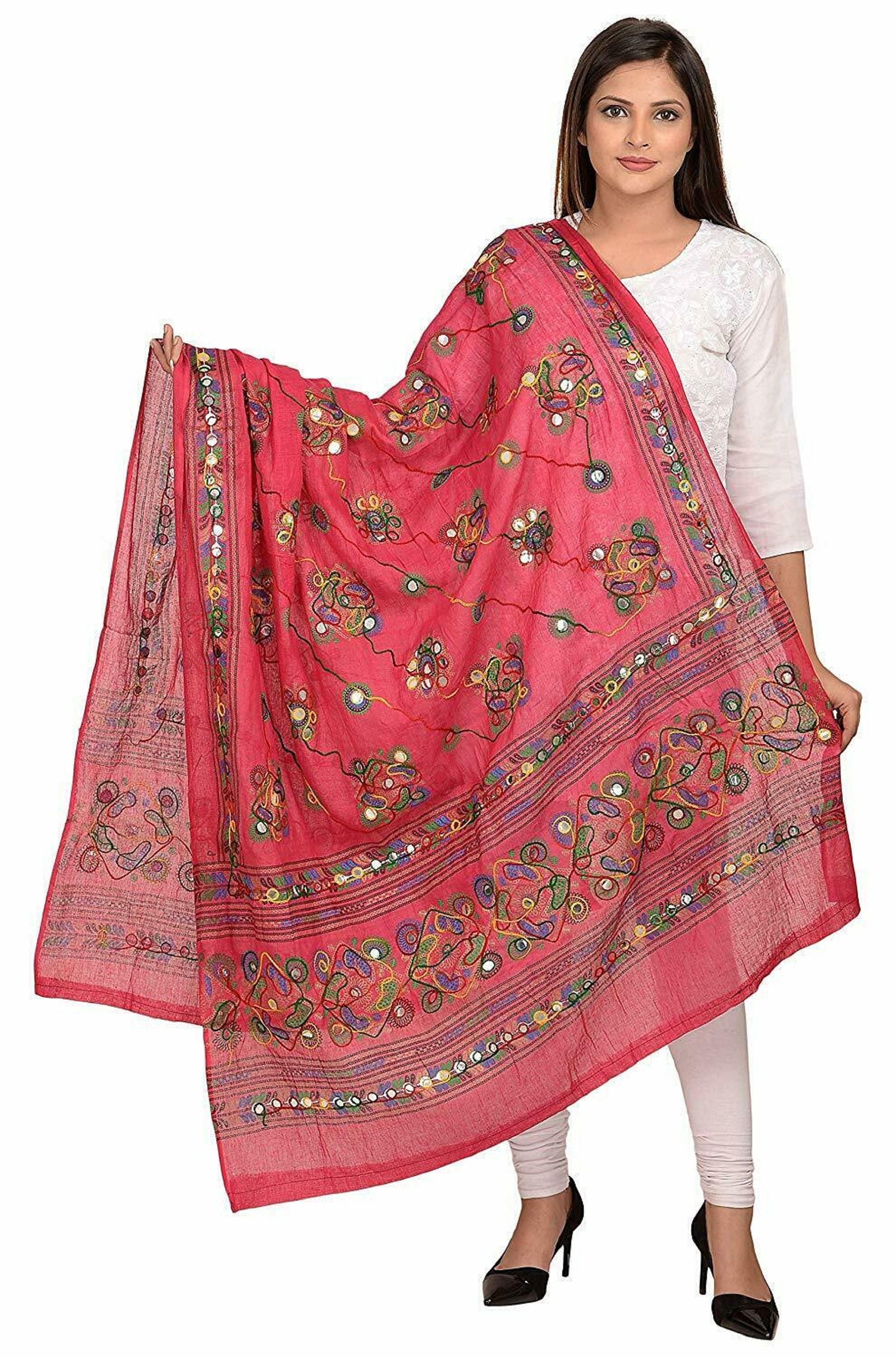 Cotton Dupatta Chunni Scarves Stole Handmade Embroidery Mirror Etsy