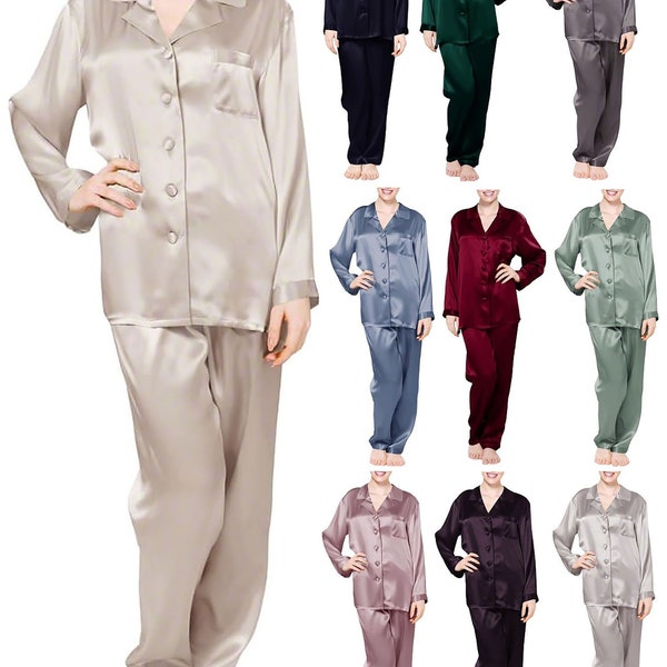 Chemise et pyjama boutonnés en satin pour femmes, ensemble co ord, vêtements de nuit, vêtements de détente, costume de nuit, costume de nuit