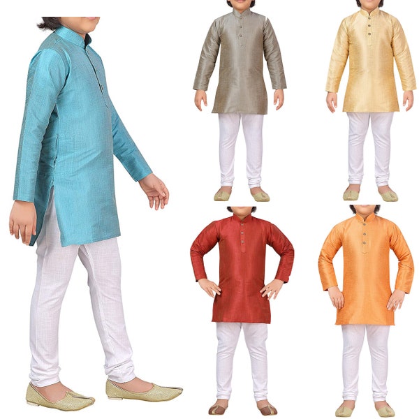 Ensemble de pyjama Kurta traditionnel, vêtements de fête de mariage pour enfants indiens, pyjama Kurta en soie Dupion ethnique, Diwali Eid N