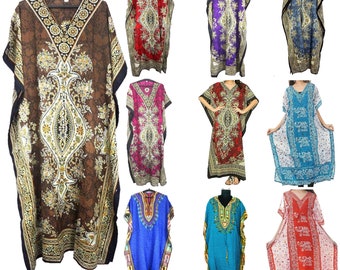 Long Kaftan Wholesale Lot Dress Poliéster Caftan Maxi Dress Kimono Colores surtidos Túnica india Vestido de verano Beach Cover up Estilo