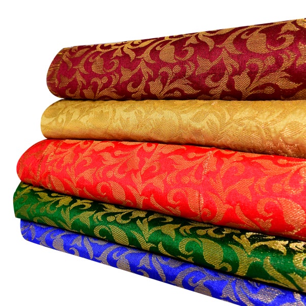 Tela de seda de arte brocado, costura artesanal para tapicería, acentos decorativos para el hogar, vestido de novia, tela Lehenga para dama