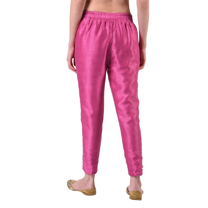 Pantalon en soie Dupion pour femmes, pantalon de pyjama slim fit longueur cheville, bas ethnique, pantalon salwar décontracté, pour pantalon image 5