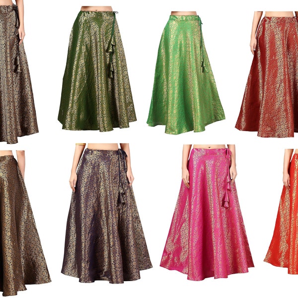 Jupe Maxi pour femmes, Bollywood Lehenga évasé, jupes de danse du ventre, vêtements de fête ethniques, jupe Gypsy Boho, jupe traditionnelle à fond long