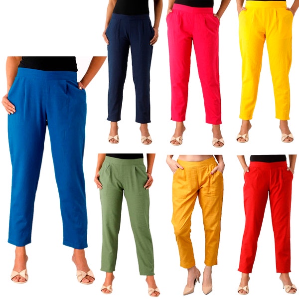 Vêtements pour femmes Coupe régulière Pantalon en coton de soie Pantalon entièrement cousu Readymade Office & Casual Wear Pantalon Fantaisie