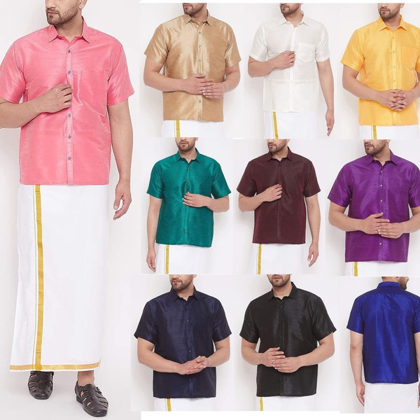 Men's Short Sleeve Shirt, Button-Up Casual Dress T-Shirt, Traditional Ethnic Wear, Wedding Wear Shirt, Indian Classic Half Sleeves Shirt