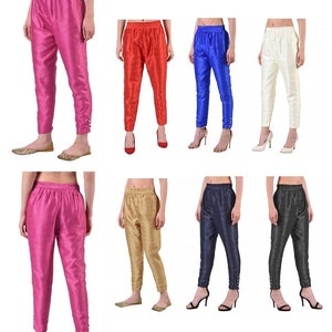 Pantalon en soie Dupion pour femmes, pantalon de pyjama slim fit longueur cheville, bas ethnique, pantalon salwar décontracté, pour pantalon image 1