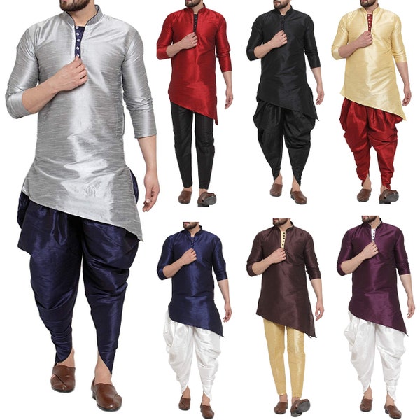 Kurta pour hommes indien ethnique Designer Dupion soie solide Kurta pour la fête porter tunique chemise courte, col Mandarin à manches long