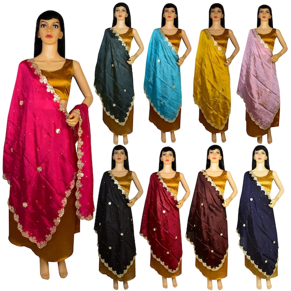 Dupatta avec Gotta Patti et bordure ornée, étole de style Bollywood pour châle traditionnel pour femme, écharpe de créateur, hijab pour mari