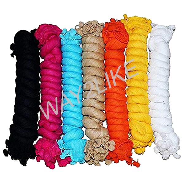 Coton Dupatta Avec Pom Pom Dentelle Multicolore Uni Pour Femme Décontracté, Utiliser Hijab, Étole, Écharpe, Châle, Foulards Wrap Pack de 7 P