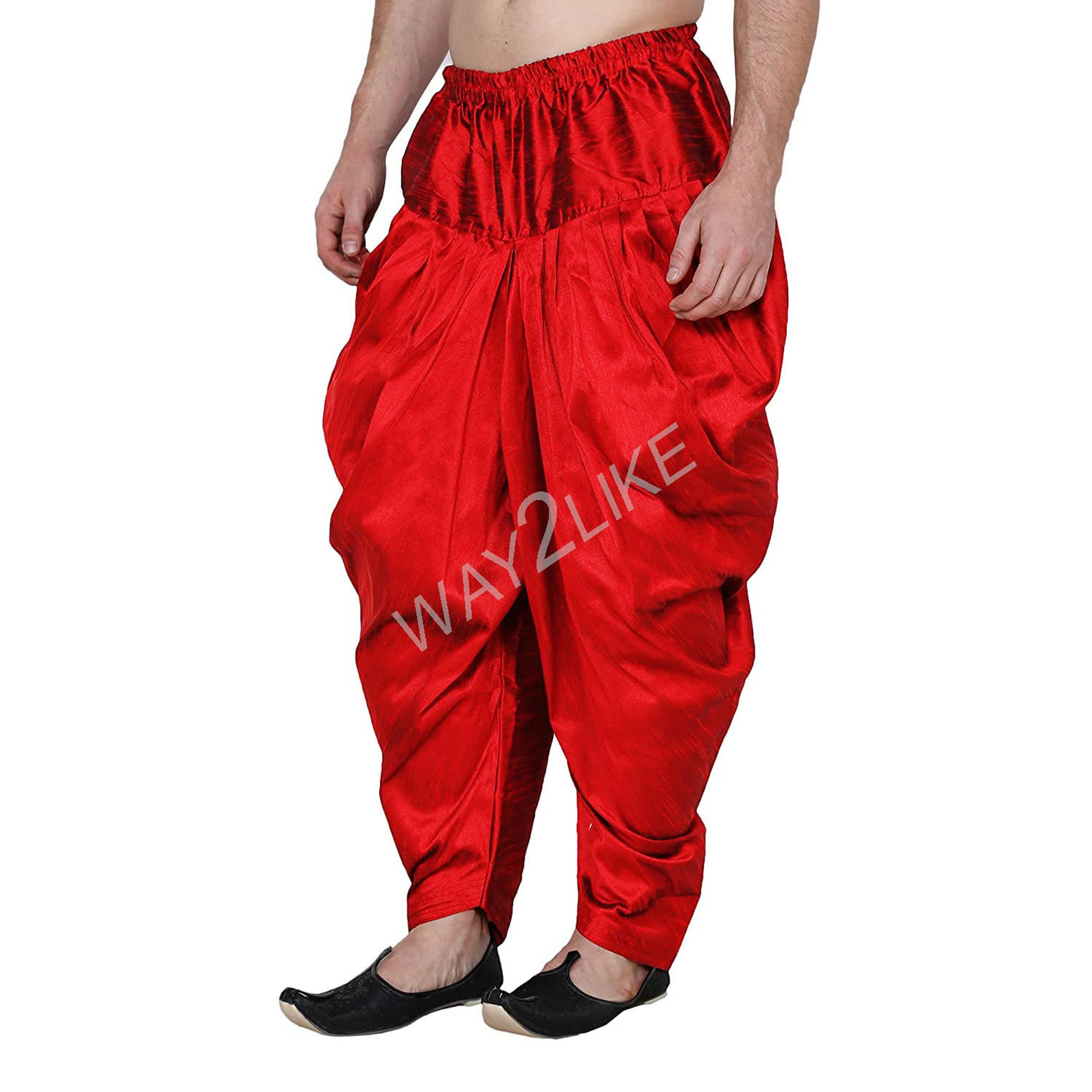 Men Patiala Salwar, Crotch Trousers Dupion Silk ,Stretchy Dhoti, for Pooja, Ethnic Salwar, Wedding Party Wear, Men Costumes Authentic Salwar