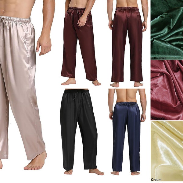 Pantalon pyjama en satin pour hommes, bas de pyjama longs, vêtements de nuit à cordon, vêtements de détente, vêtements de nuit, pantalons