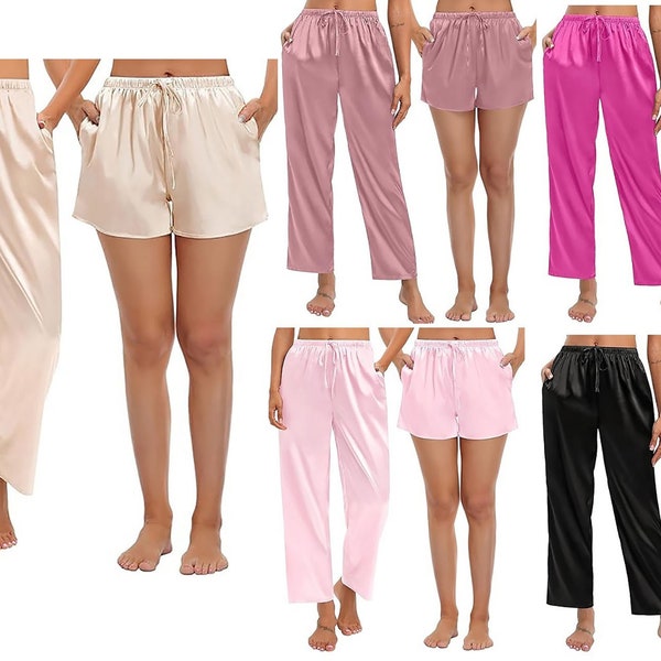 Pantalon de pyjama court pour femmes, pantalon de salon long doux, pantalon à cordon de serrage, pantalon de nuit, vêtements de nuit, nuit