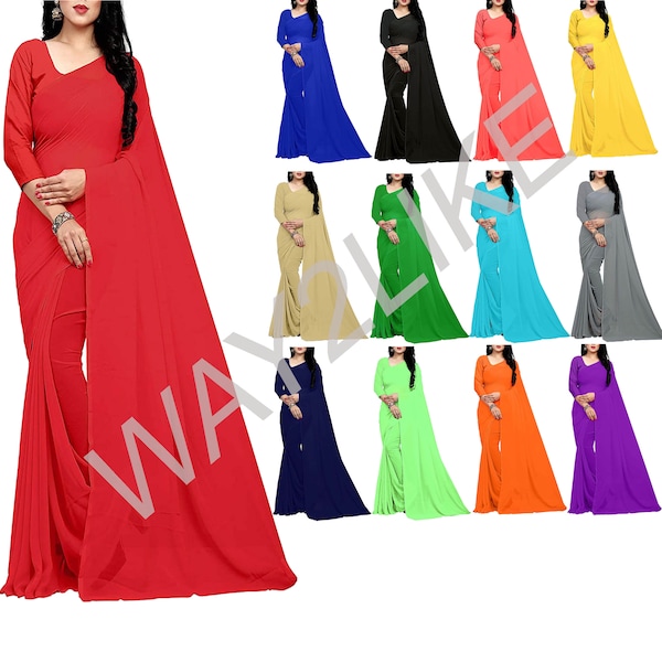Frauen Saree mit Bluse, stilvoller ausgefallener Saree, Georgette Plain Indian Sarees Party Wear, Vorhang drapiertes Kleid für Hochzeitsfeie