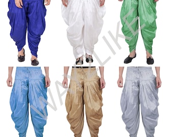 Men Patiala Salwar, Crotch Trousers Dupion Silk ,Stretchy Dhoti, For Pooja, Ethnic Salwar, Wedding Party Wear, Men Costumes Authentic Salwar